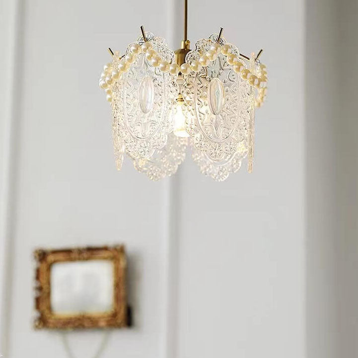 French Light Luxury Hardware Lampe suspendue à 1 lumière en verre 