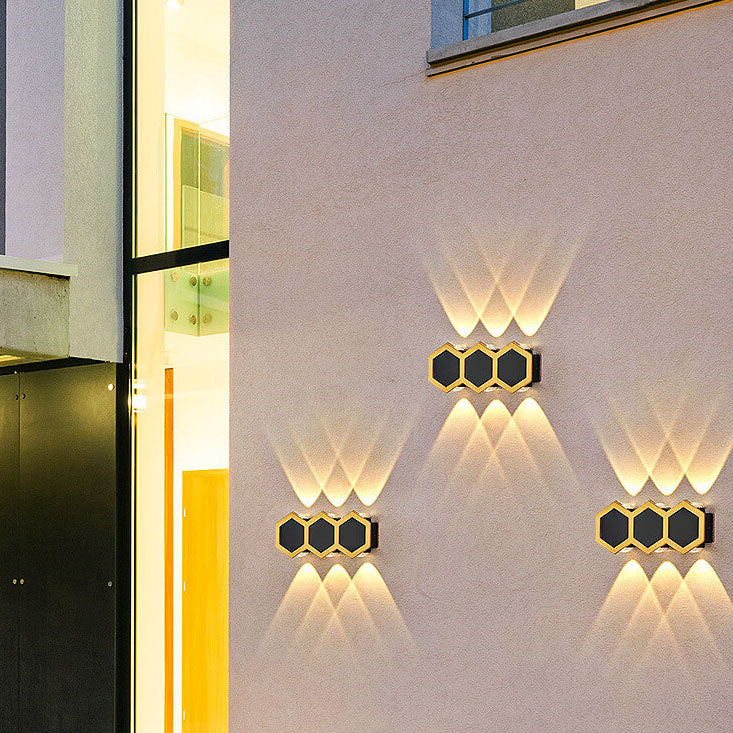 Outdoor Simple Hexagonal Combination Black Gold LED Wall Sconce Lamp