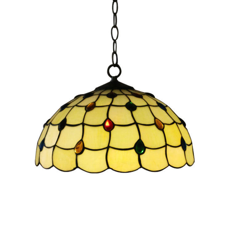 European Vintage Tiffany Glass Hardware 1-Light Pendant Light