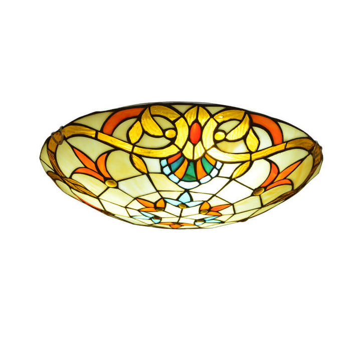 Traditionelle runde Deckenleuchte im europäischen Barockstil aus Buntglas, Eisen und Kupfer mit 2/3/4 Flammen für das Wohnzimmer 