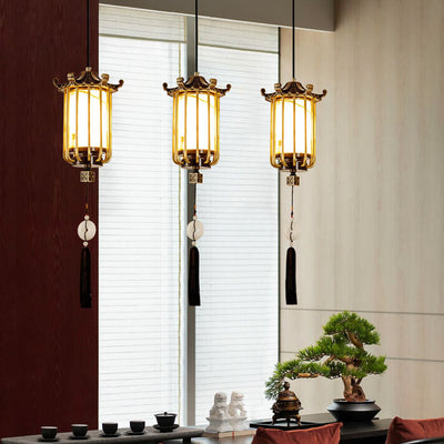 Modern Chinese Copper Marble Lantern LED Pendant Light