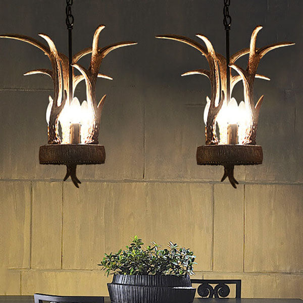 Vintage Industrial Resin Deer Head  3-Light Chandelier