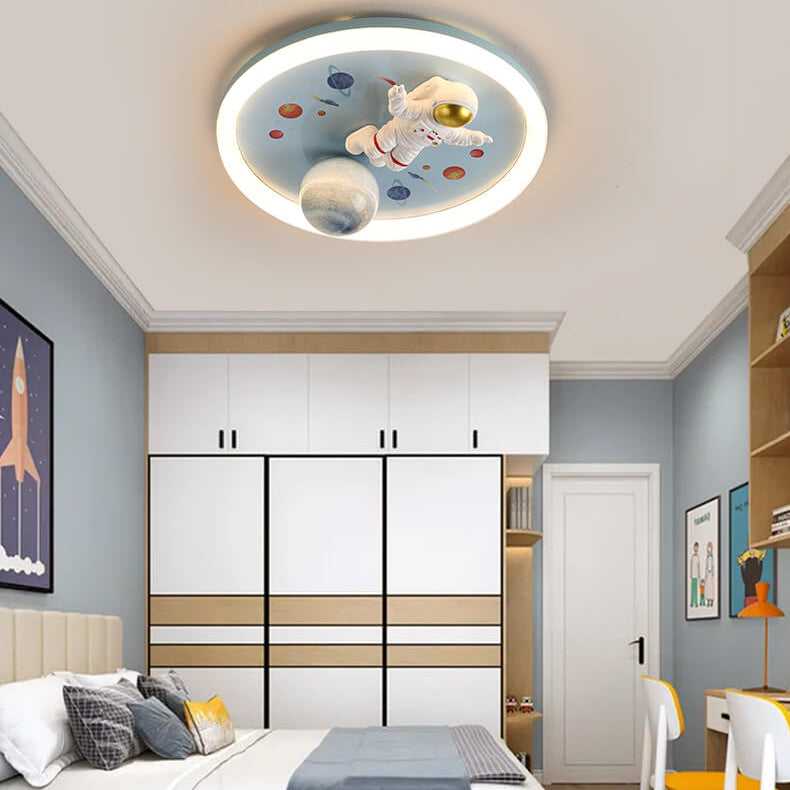 Cartoon Creative Space Astronaut Resin LED Flush Mount Ceiling Light