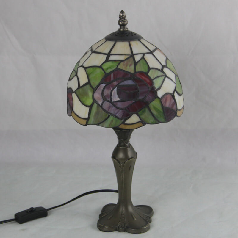 European Vintage Tiffany Rose Glass Alloy 1-Light Table Lamp