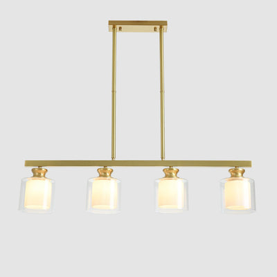 Nordic Simplicity Brass Glass Cylinder Linear Island Light 3/4 Light Chandelier