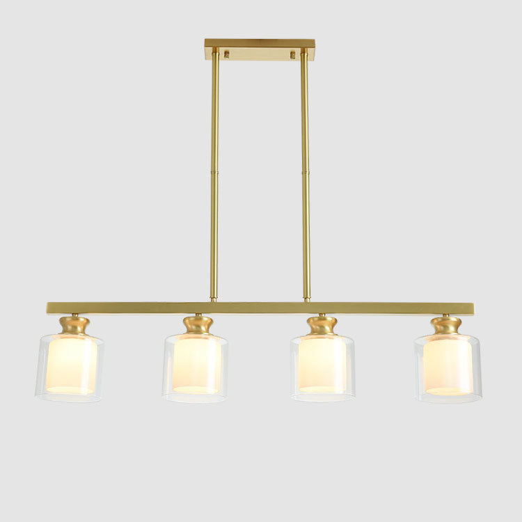 Nordic Simplicity Brass Glass Cylinder Linear Island Light 3/4 Light Chandelier