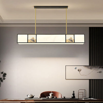 Traditional Chinese Copper Carved Decorative Acrylic Rectangular Shade LED Island Light Pendant Light For Living Room