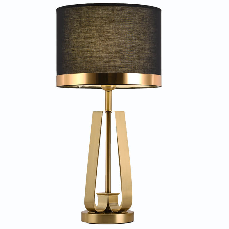 Moderne Luxus-Tischlampe mit schwarzem Stoff, goldener geometrischer Basis und 1 Leuchte