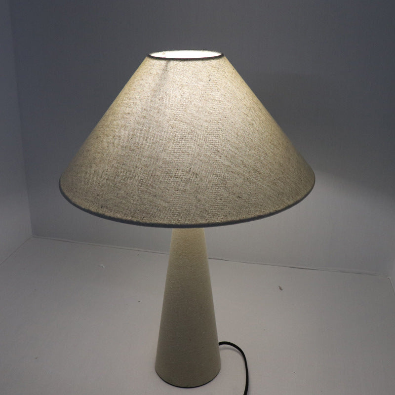 European Simple Linen Fabric Cone Column Base 1-Light Table Lamp