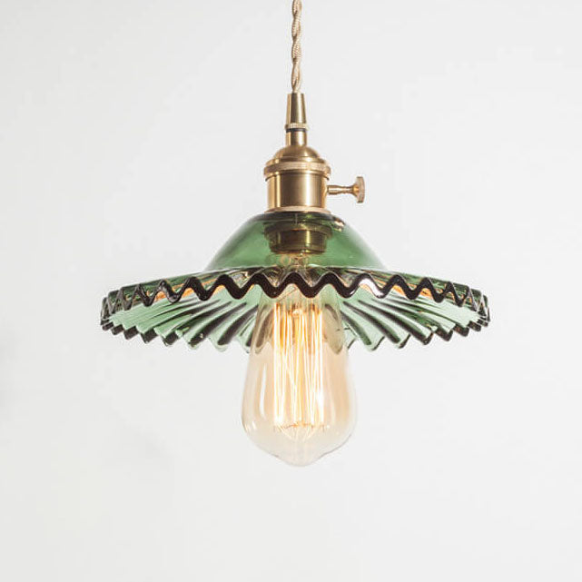 European Vintage Rustic Glass Copper 1-Light Pendant Light