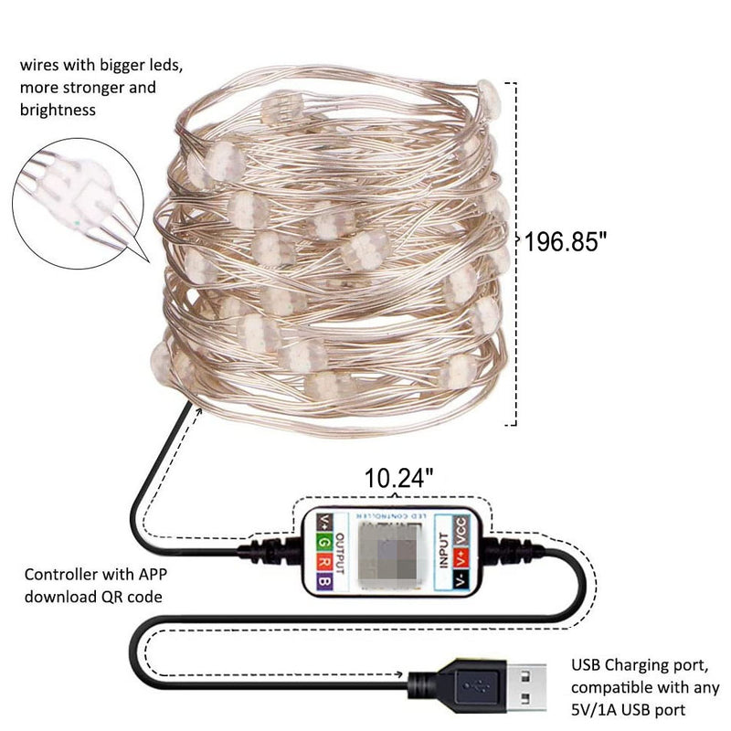 Guirlandes Lumineuses Décoratives Intelligentes Musique USB Bluetooth Application Fil de Cuivre Lumières Décoratives 