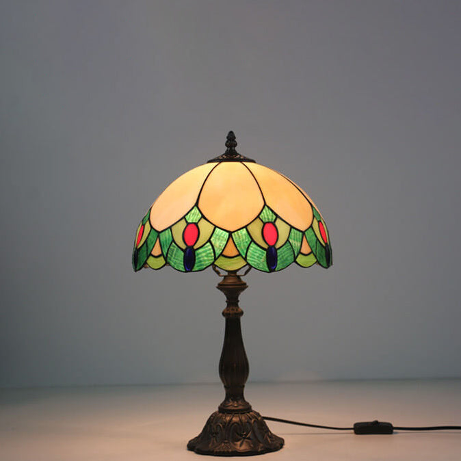 Tiffany Europäischer Vintage Edelstein Buntglas 1-Licht Tischlampe 