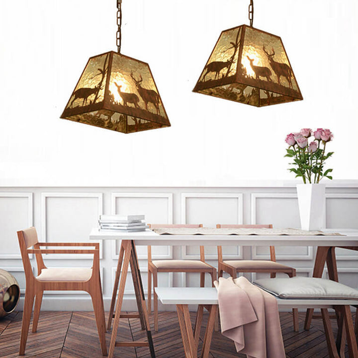 Industrieller Vintage-Wasser-Muster-Glas-Elch-Schlitten-Design 1/4 Licht-Kronleuchter 