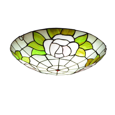 Tiffany Orchid Rose Stained Glass Round 2/3/4 Light Flush Mount Ceiling Light