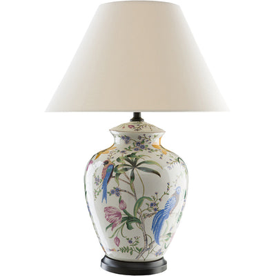 Lámpara de Mesa de 1 Luz con Diseño Retro Moderno de Cerámica Idílica de Flores y Pájaros 