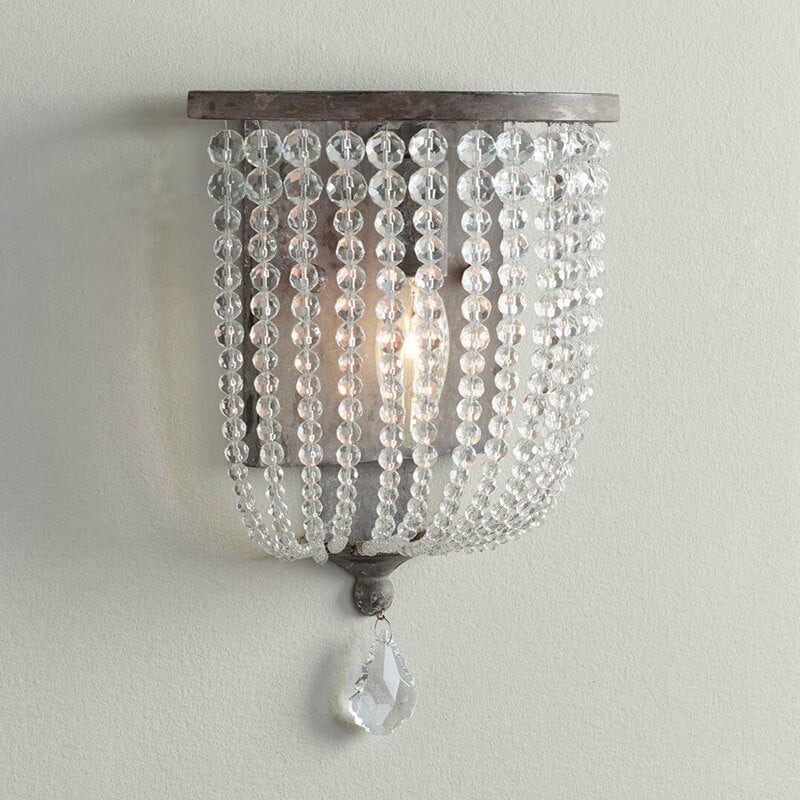 Vintage Antique Crystal Half Cylinder Decorative 1-Light Wall Sconce Lamp