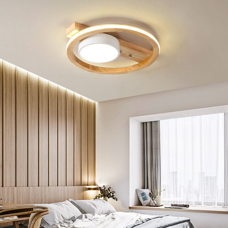 Scandinavian Minimalist Solid Wood Acrylic Round LED Flush Mount Ceiling Light