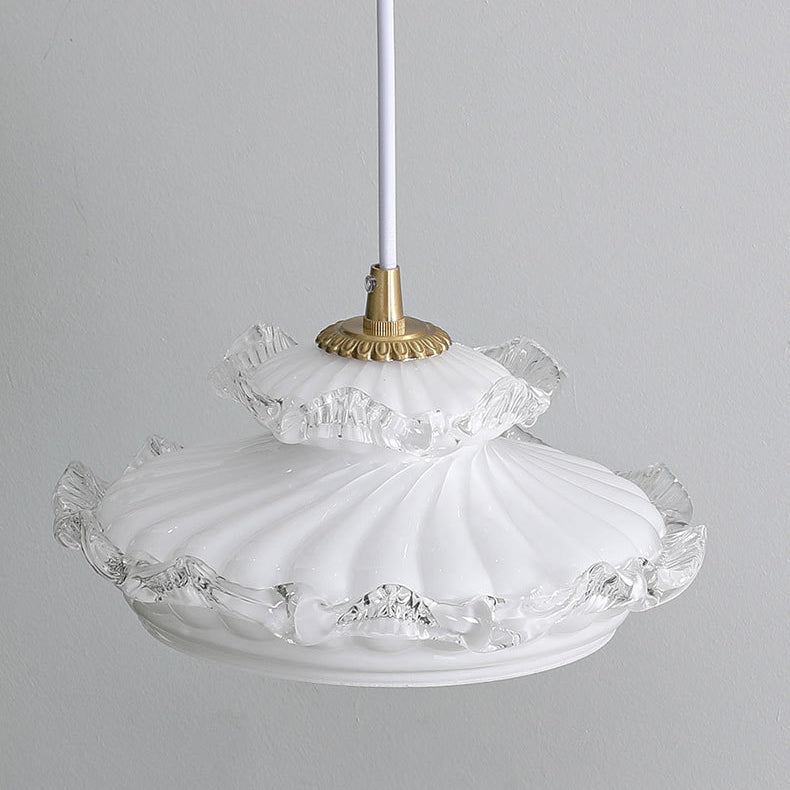 French Light Luxury Glass Petal Double Layer 1-Light Pendant Light
