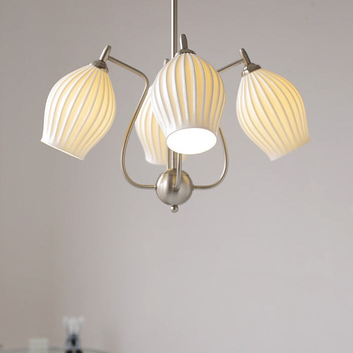 Vintage Minimalist Tulip Ceramic 4/6 Light Chandelier