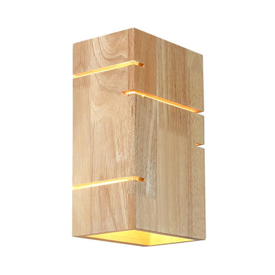 Japanese Minimalist Wooden Square 2-Light Wall Sconce Lamp