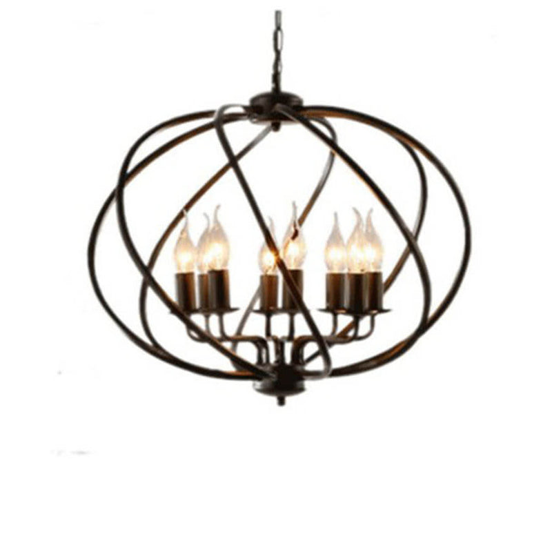 Industrial Vintage Iron Pumpkin Candle 8-Light Chandelier