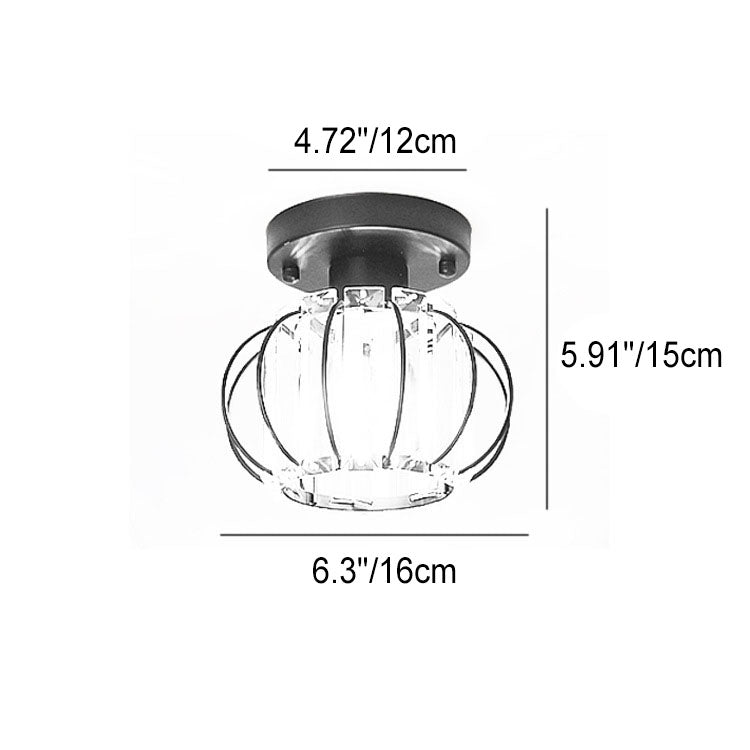 European Light Luxury Golden Black Iron Crystal 1-Light Semi-Flush Mount Ceiling Light