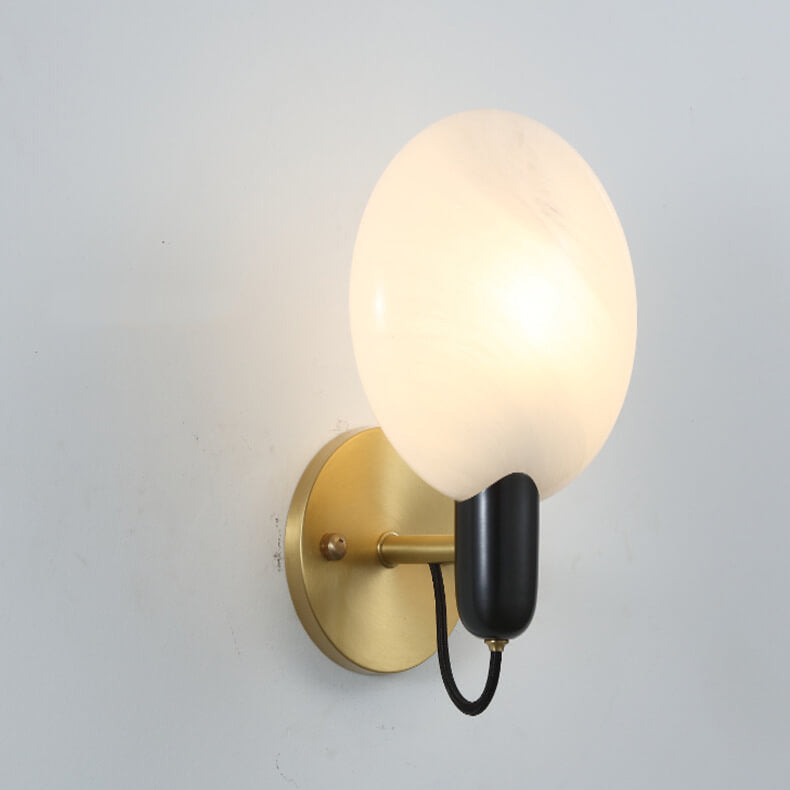 Nordic Light Luxury Brass Faux Marble Disc 1-Light Wall Sconce Lamp
