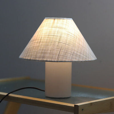 Nordic Vintage Solid Wood Column Cone Fabric 1-Light Table Lamp