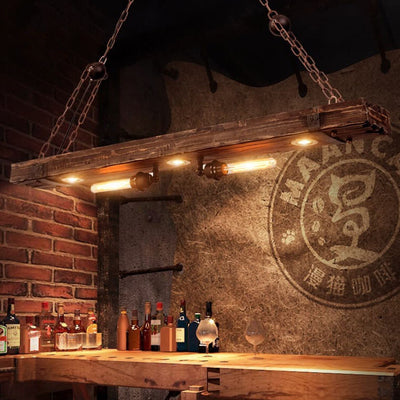 Retro Industrielle Rechteckige Holz Eisen 5-Licht Insel Licht Kronleuchter 