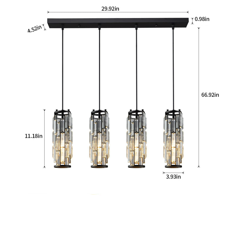 Modern Luxury Crystal Column Iron 1/3/4 Light Island Light Chandelier