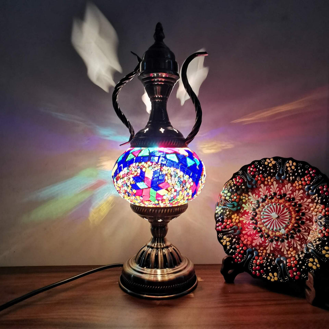 Diseño de cafetera de vidrio vintage turca hecha a mano, lámpara de mesa de 1 luz 