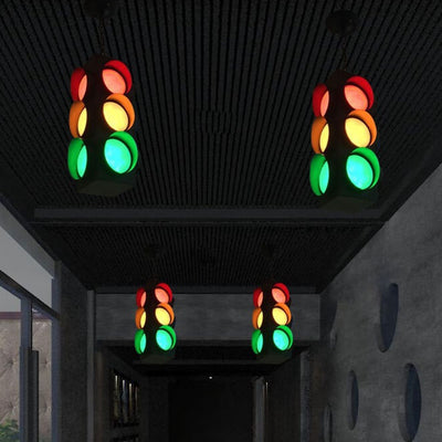 Feu de circulation industriel rétro en fer et verre, luminaire suspendu à LED 
