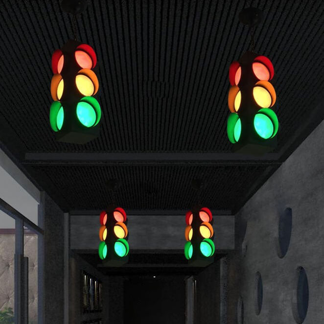 Feu de circulation industriel rétro en fer et verre, luminaire suspendu à LED 