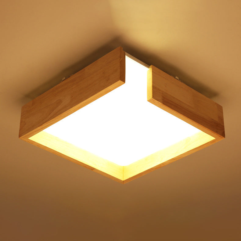 Plafonnier LED carré simple en bois moderne 