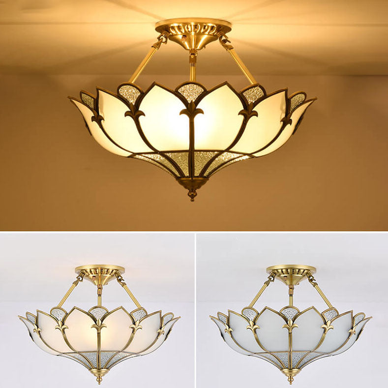 European-style Light Luxury All-copper Glass 4/6-Light Semi-Flush Mount Light