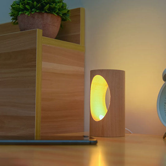 Lampe de table USB à colonne rectangulaire en bois massif japonais, veilleuse LED 