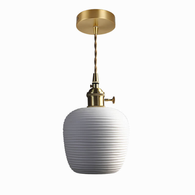 Nordische Japanische Keramik Messing Oval 1-Licht Pendelleuchte 
