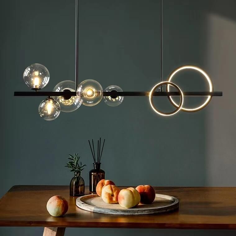 Contemporary Luxury Glass Iron Ball Ring 5-Light Island Light Chandelier For Dining Room
