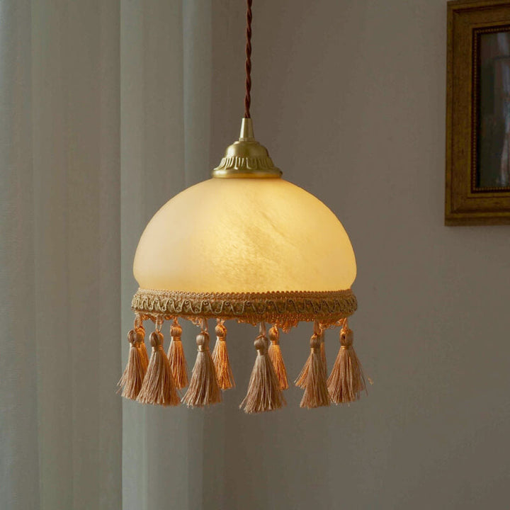 Lámpara colgante de 1 luz de cobre completo con borla vintage francesa 