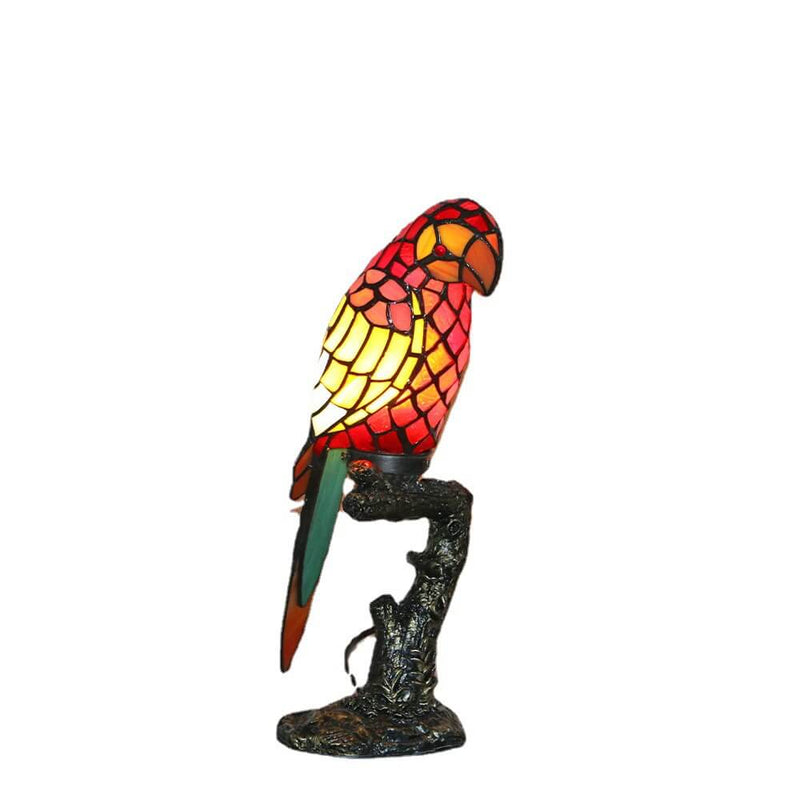 Lampe de table Tiffany American Parrot en résine avec vitrail à 1 lumière 