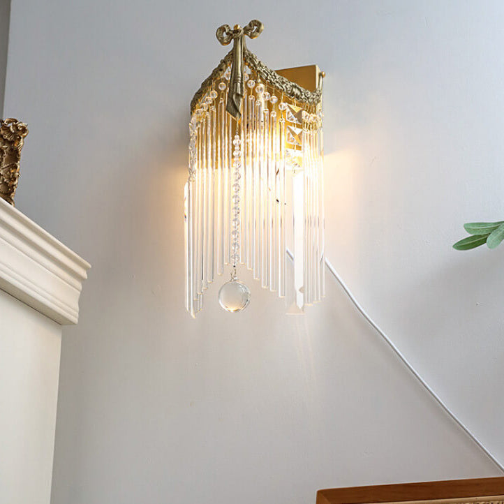 Französische Moderne Luxus Bogen Messing Kristall 1-Licht Wandleuchte 