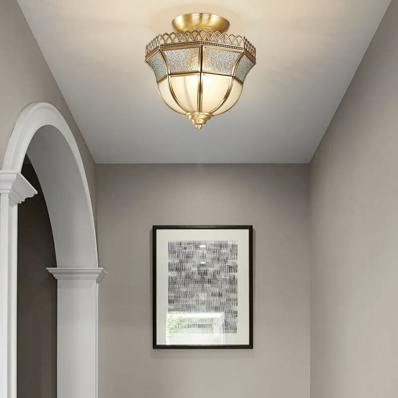 Moderne Luxus Glas Messing Schalenform Spitzen Design 1-Licht Halbeinbau Deckenleuchte 