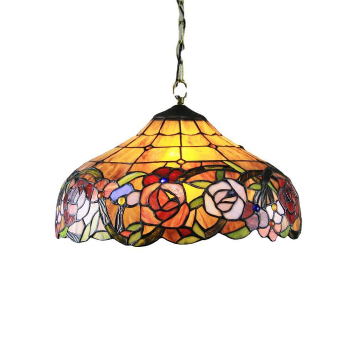 Lámpara colgante de 1 luz con cúpula de vidrio teñido estilo Tiffany Rustic 