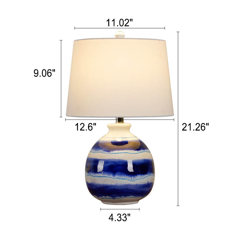 Europäische Vintage White Cone Fabric Blue Ceramic 1-Light Tischlampe