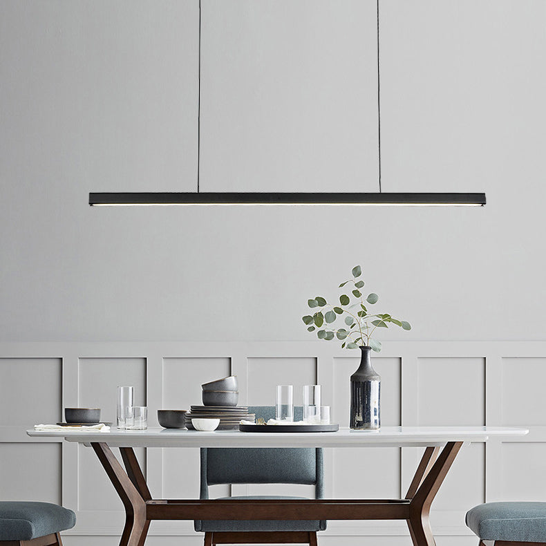 Modern Minimalist Walnut Aluminum Straight Line LED Island Light Chandelier For Dining Room