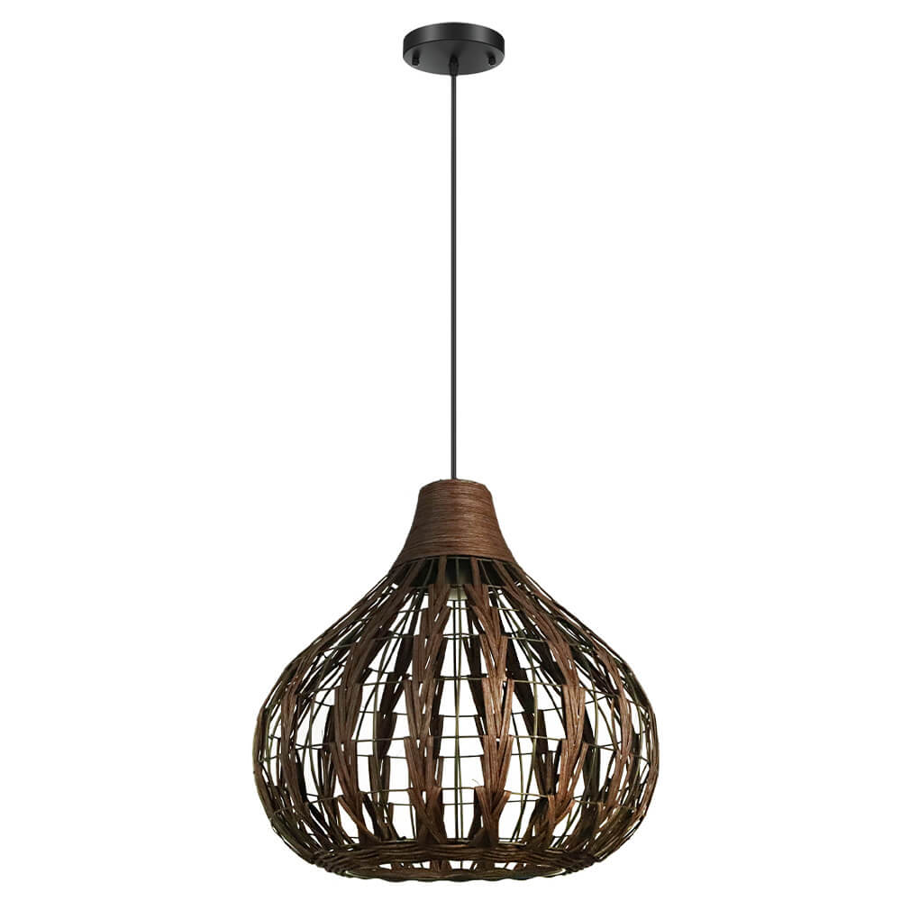 Suspension Luminaire Vintage Café Ovale en Rotin Tressé à 1 Lumière 