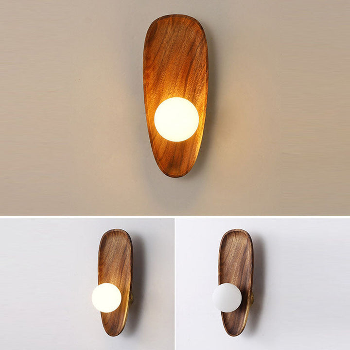Aplique de pared LED de madera y vidrio con placa ovalada irregular japonesa tradicional para dormitorio 