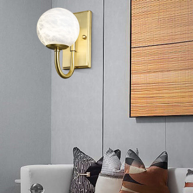 Chinese Light Luxury Full Copper Marble Spherical Shade 1-Light Wall Sconce Lamp