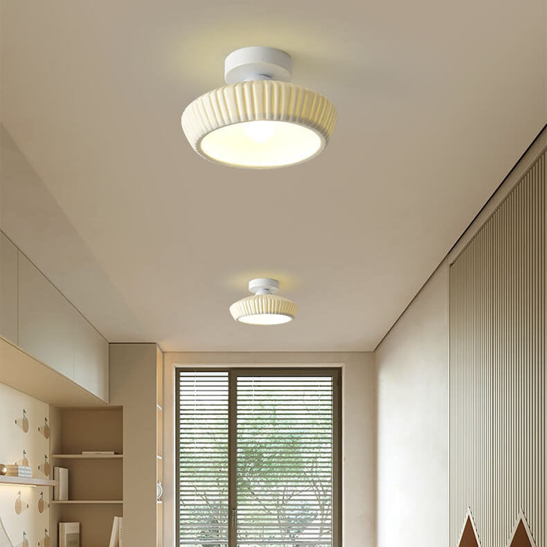 Nordic Minimal Textured Ceramic Cone Round 1-Light Semi-Flush Mount Ceiling Light