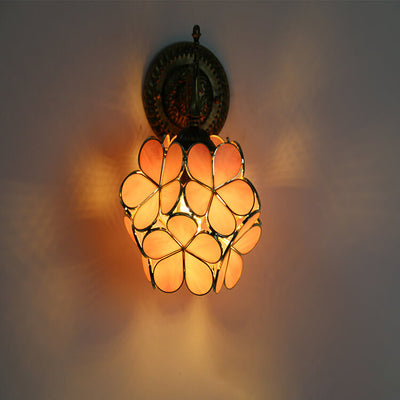 European Vintage Tiffany Flower Shaped Glass Metal 1-Light Wall Sconce Lamp